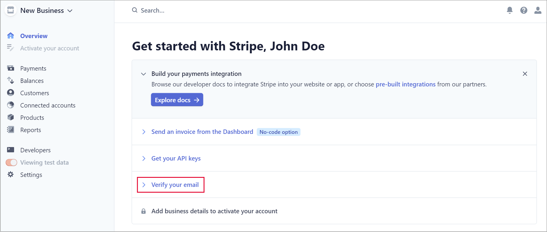 Stripe verify your email